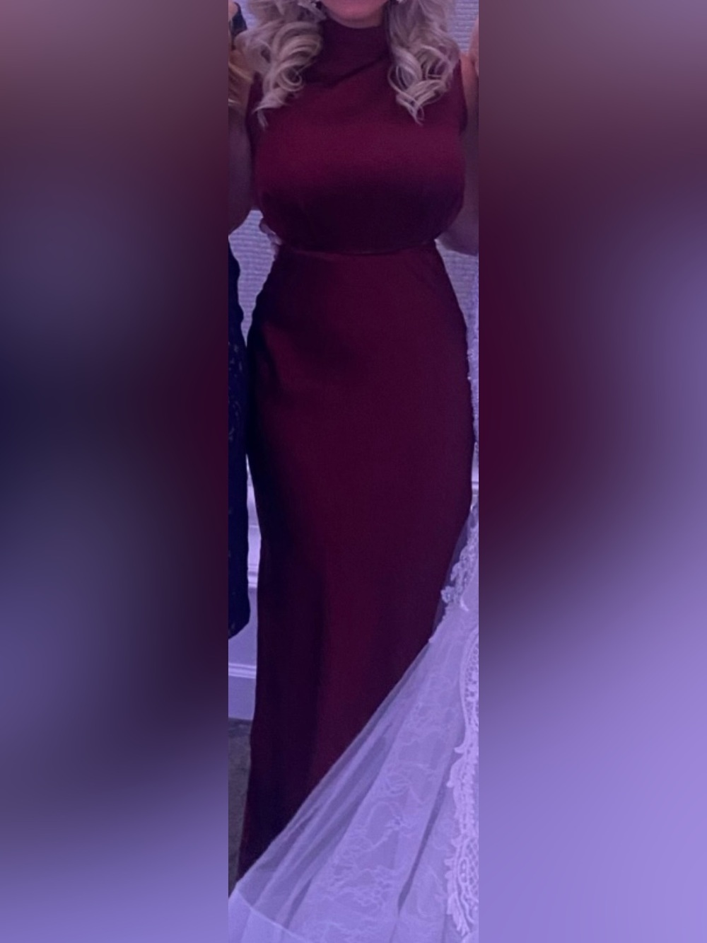 Lulu's Burgundy High-Neck Sleeveless Gown